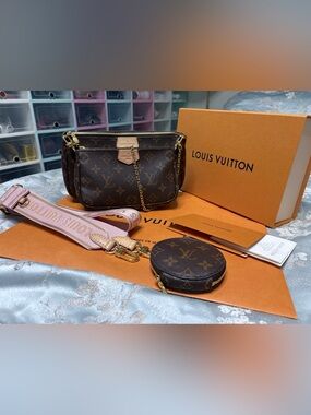 Louis Vuitton Monogram Multi-Pochette with Pink Strap and Coin Pouch